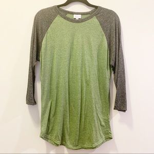 LulaRoe | Randy Tee | Green with Gray Sleeves